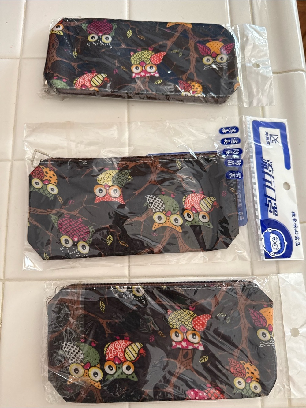 NWT Owl Print Zipper Pouch - Black with Multicolor Owls